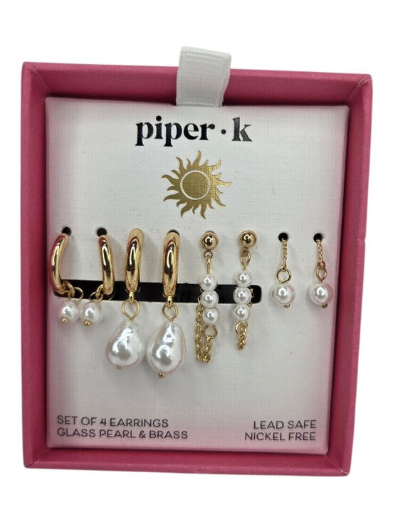Piper K Jewelry - 💛▪️piper k ▪️ Set Of 4 Pairs Glass Learl And Brass Gold-Tone Earrings